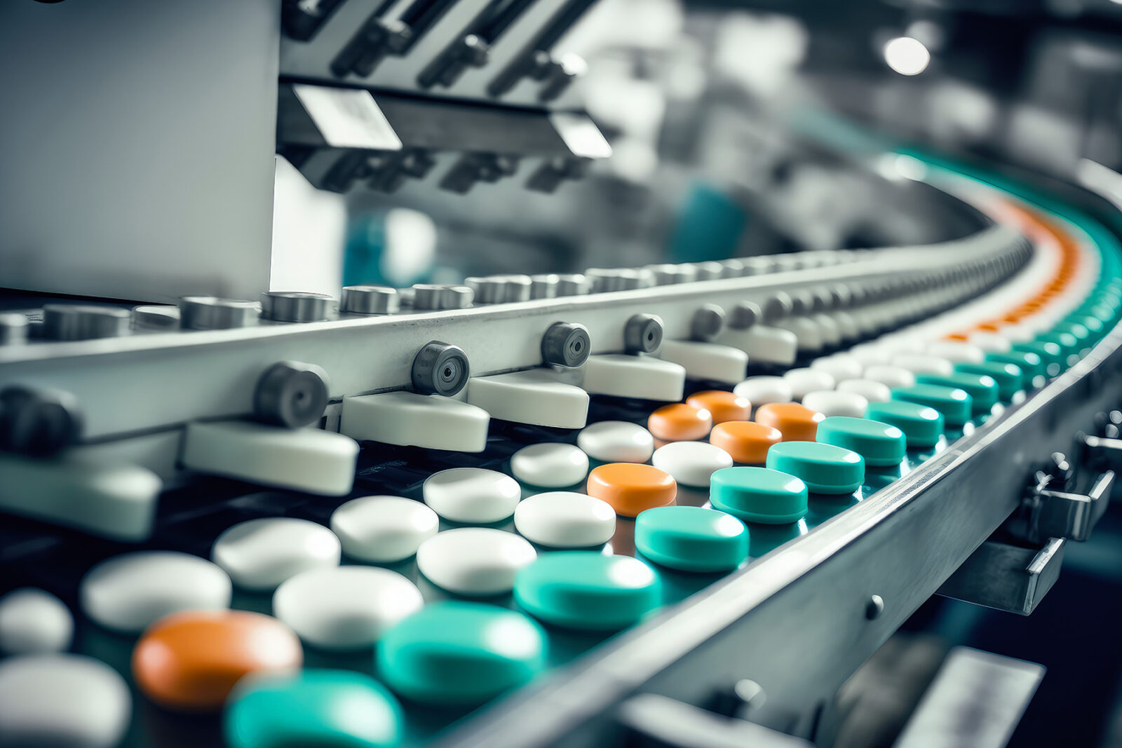 Pill production line in a manufacturing plant.