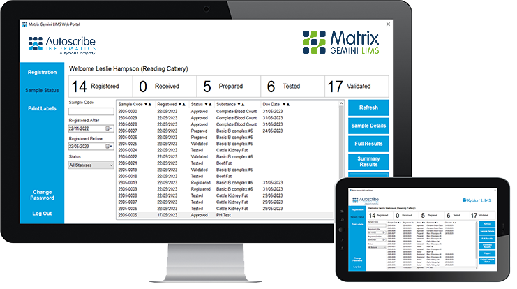 Matrix Gemini LIMS Web Portal