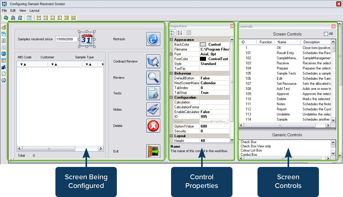 Typical LIMS Configuration Screen Tools provide Ultimate Flexibility