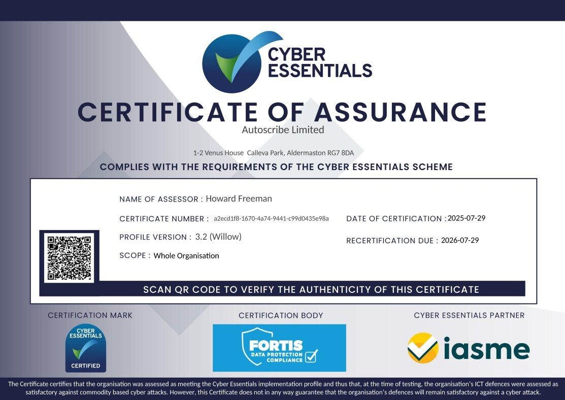 Cyber Essentials CERTIFICATE Jul25