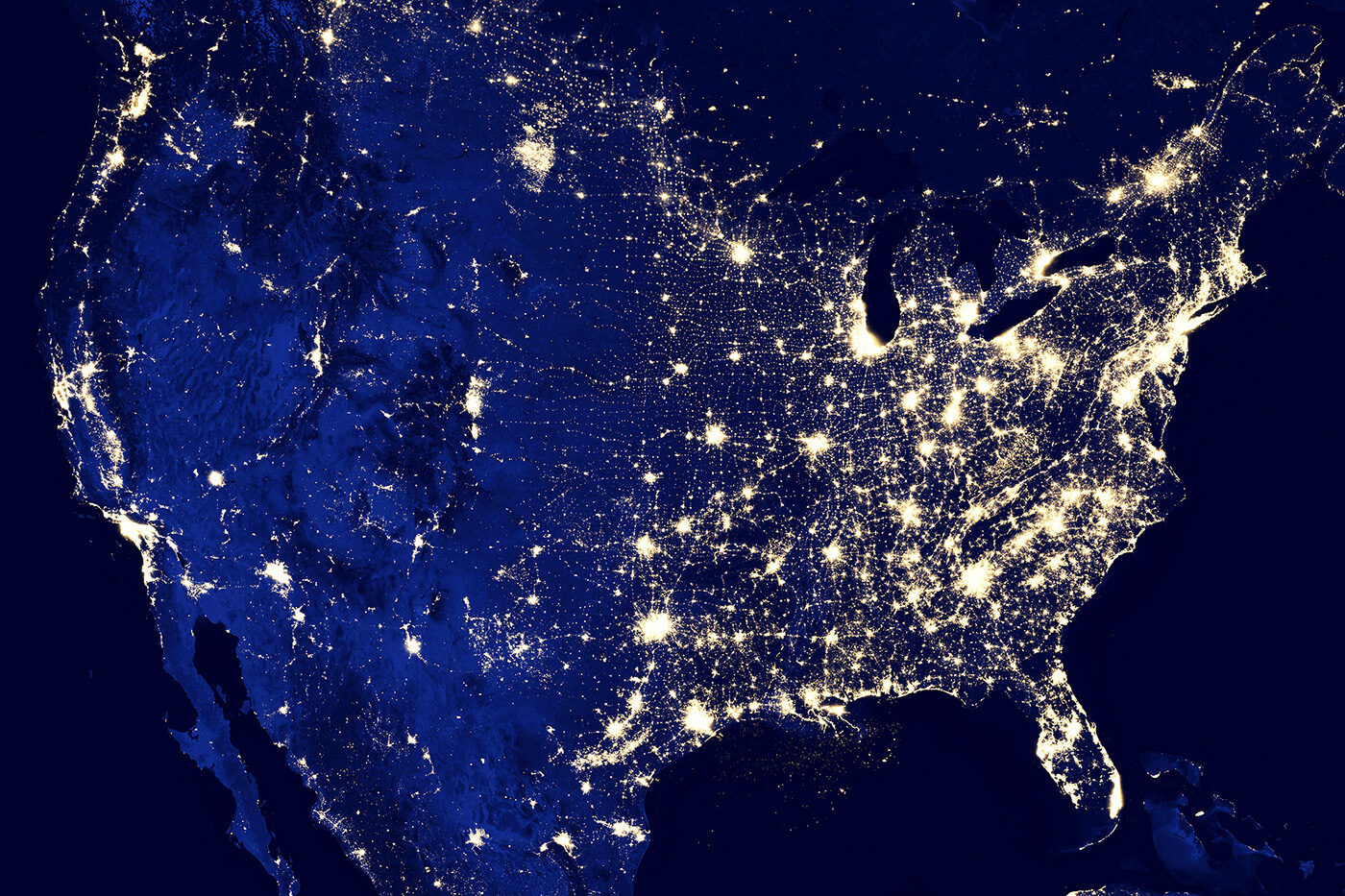 Picture shows population centers across the USA, inferring where key networks are.