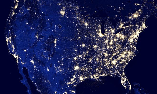 Picture shows population centers across the USA, inferring where key networks are.